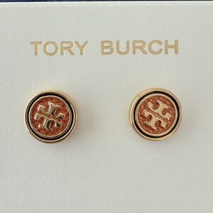 Tory Burch Gold and Orange Round Earrings